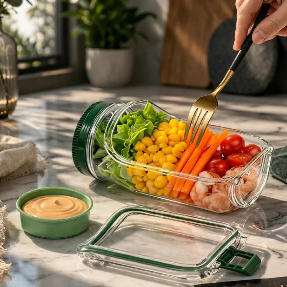 Portable Salad Jar Lunch Container with Dressing Cup