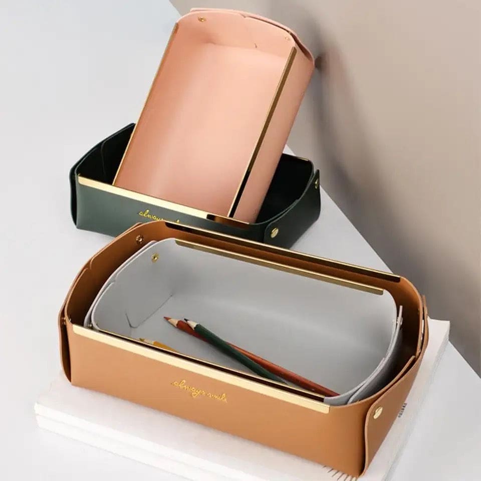 Folding Jewellery Tray, Sundries  Storage Tray, Collapsible Faux Leather Large Capacity Sundries Organizer Box, Nordic Style Leather Organizer, Rectangle Desktop Organizer Box, Multipurpose Catchall Tray for Key Jewelry, Desk Dresser Top Organizer