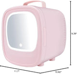 Portable Mini Fridge For Skin Care, Cosmetic Refrigerator With Mirror And LED, Mini Table Top Skin Care Fridge