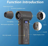 Rechargeable Powerful Blower with LED, Mini Turbo Jet Fan, Adjustable Wind Speed Turbo Violent Blower