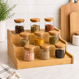 3 Step Bamboo Spice Rack Organizer, Wooden Salad Bar Organizer, Countertop Bamboo Display Stand for Kitchen, Multi Purpose Bamboo Countertop Spices Organizer, Kitchen Gadgets