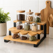 3 Step Bamboo Seasoning Organizer Shelf, Spice Storage Holder, Wooden Display Spice Rack Stand, Kitchen Gadgets