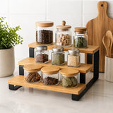 3 Step Bamboo Seasoning Organizer Shelf, Spice Storage Holder, Wooden Display Spice Rack Stand, Kitchen Gadgets