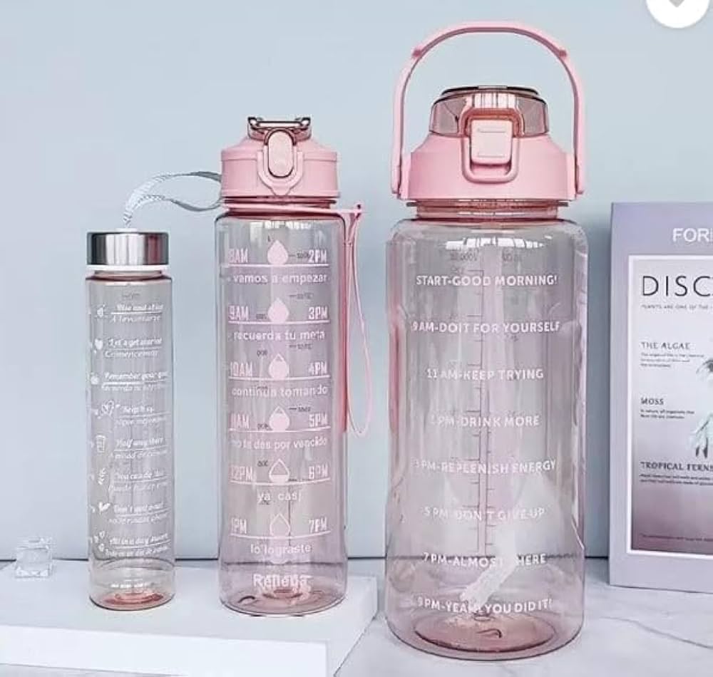 Pack Of 3 Transparent  Motivational Water Bottle, Large Capacity Water Bottle, Sports Water Bottle, Transparent Refillable Leakproof Water Bottle