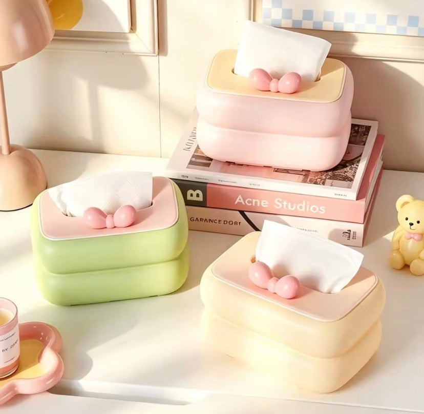 Kawaii Bow Tissue Holder, Candy Colour Tissue Box Cover, Living Room Tissue Dispenser, Home Decor Accessories