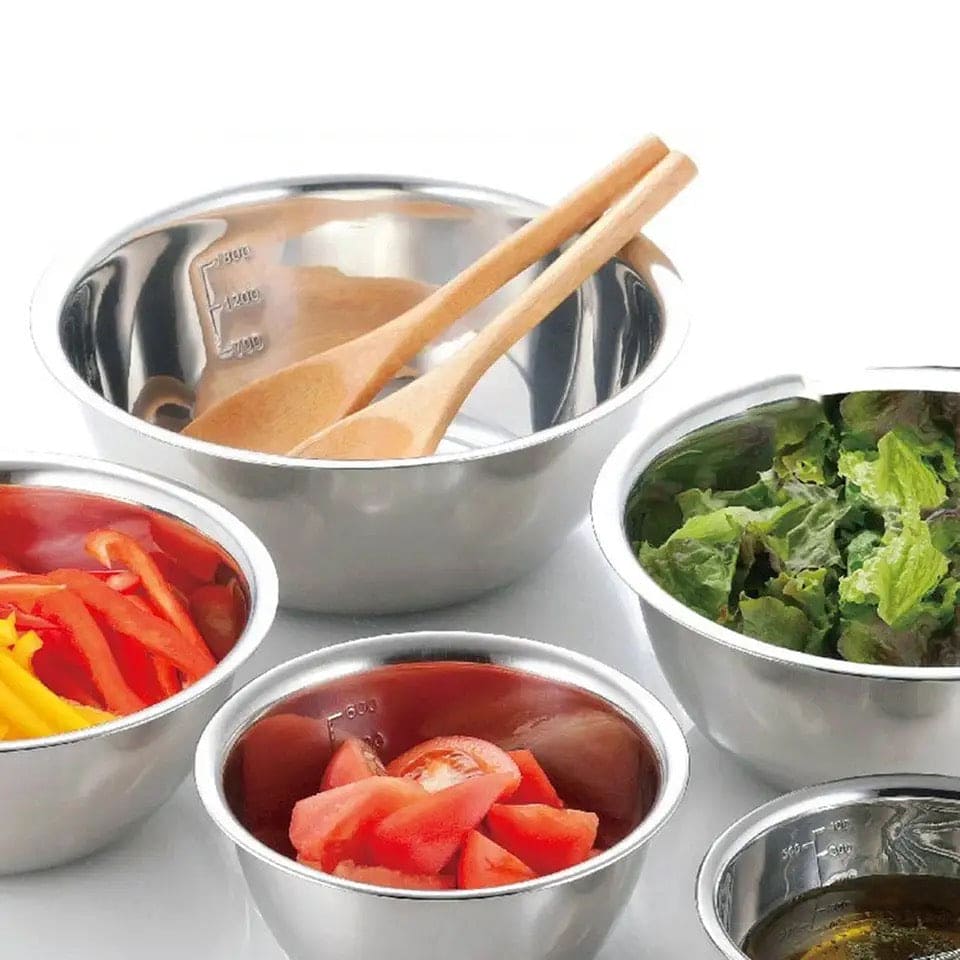 Set Of 5 Metal Mixing Bowls, Non Slip Nesting Whisking Bowls Set, Mixing Bowls For Salad Cooking Baking Food Container, Stackable Portable Cooking Nesting Storage Bowls For Home Kitchen Outdoor Camping, Rust-proof Food Storage Prep Bowl
