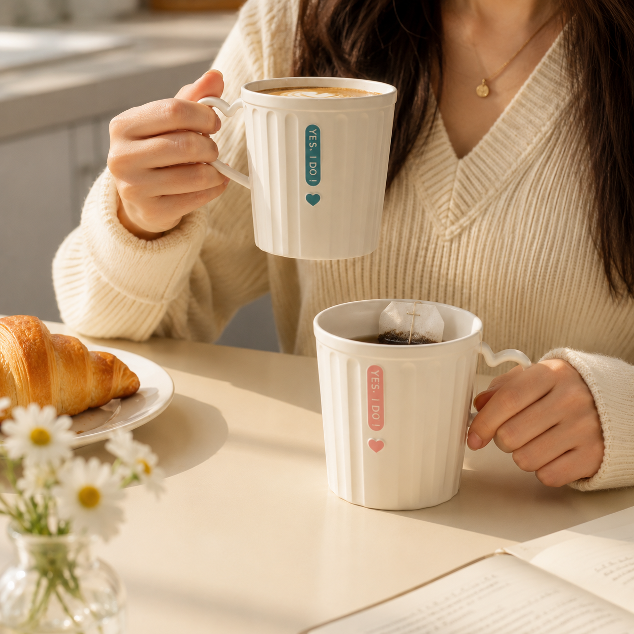 Set of 3 Nordic Heart Handle Plastic Coffee Mug, Drinking Coffee Mug With Handle, Minimalist Tumbler, Bathroom Accessories