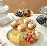 Three Layer PVC Plastic Cake Display Stand, Luxury Gold Dessert Display Stand, Multi Layer Serving Tray, Serving Platter Stand, Elegant Gold Cake Stand with 3 Decorative Serving Trays