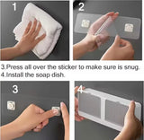 Wall Mounted Double Grid Soap  Holder With Drain Tray, Multifunctional Punch Free Vertical Soap Box, Self Adhesive Waterproof Soap Organizer