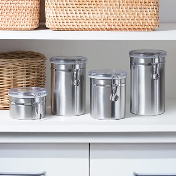 Set Of 4 Stainless Steel Airtight Sealed Canister, Coffee Flour Sugar Tea Container, Kitchen Container Seal Storage Jars With Plastic Cover, Miscellaneous Grain Food Storage Containers, Metal Sealed Can, Tea Leaf Organizer, Kitchen Accessories