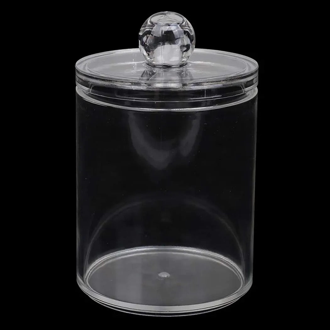 1pc Round Acrylic Cotton Swab Storage Box with Lid – Transparent & Dustproof