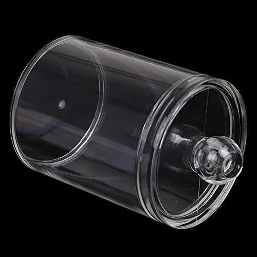 1pc Round Acrylic Cotton Swab Storage Box with Lid – Transparent & Dustproof