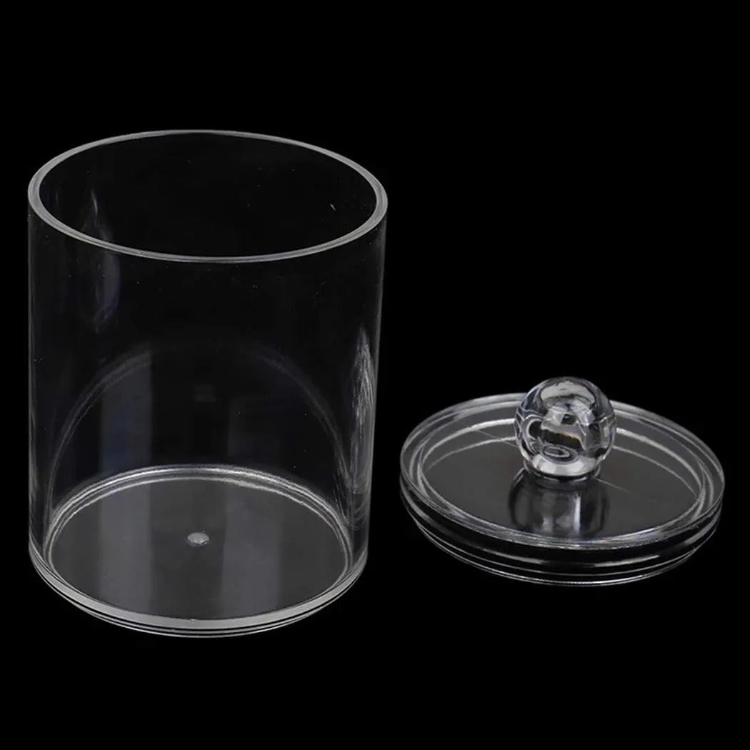 1pc Round Acrylic Cotton Swab Storage Box with Lid – Transparent & Dustproof