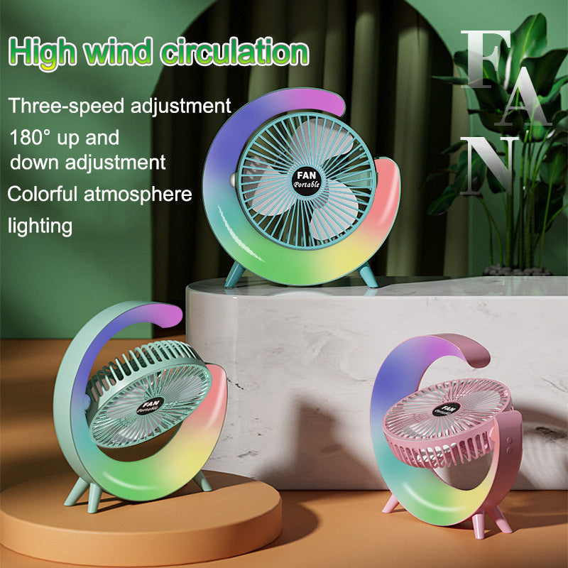 G Shape LED Fan – RGB Rechargeable Cooling Fan
