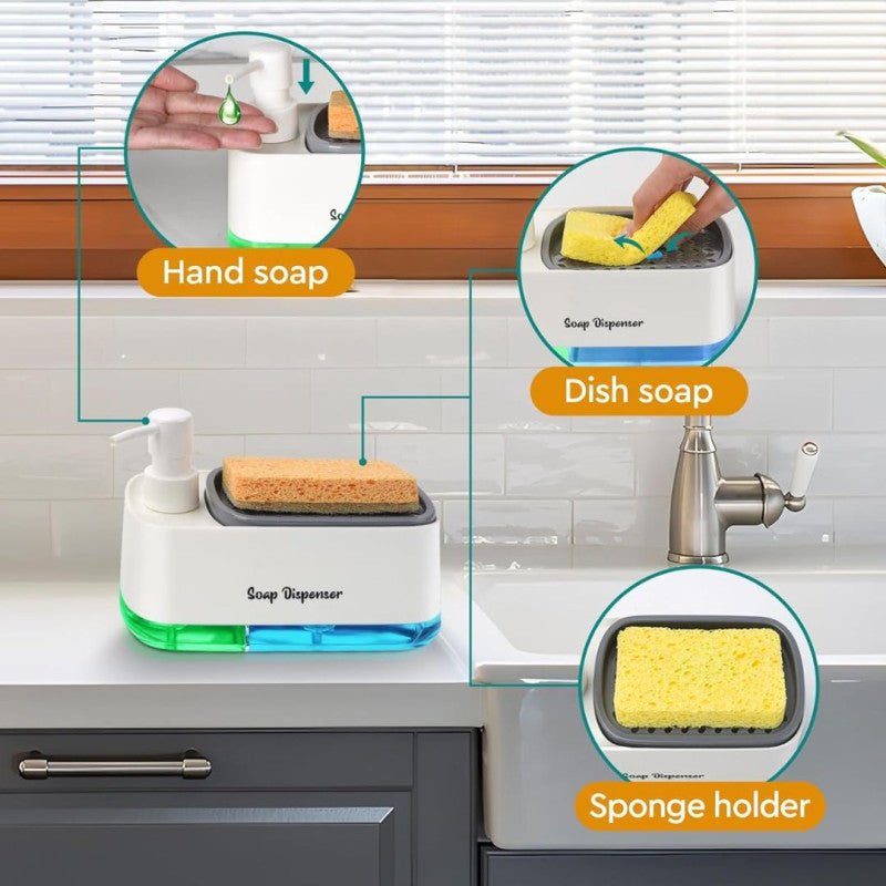 2-in-1 Dishwashing Soap Pump Dispenser with Sponge Tray Organizer