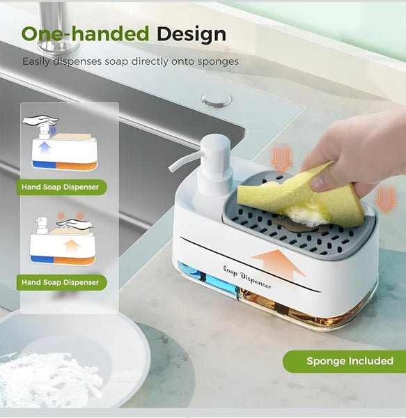 2-in-1 Dishwashing Soap Pump Dispenser with Sponge Tray Organizer