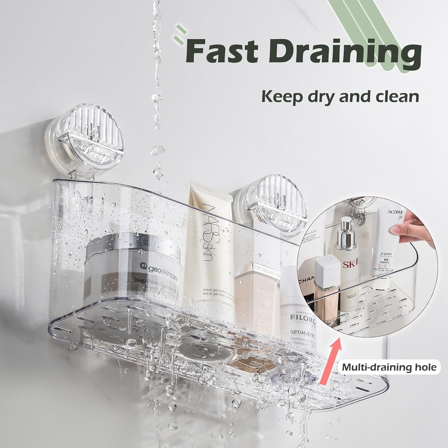 Transparent Suction Cup Bathroom Storage Shelf – No Drill Wall Mounted Organizer Rack