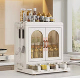 Multifunctional Arched Door Kitchen Organizer with Drawer, Dual Door Kitchen Seasoning Spice Organizer, Kitchen Spice Rack Organizer with Knife Holder & Storage Cabinet, Knife Holder