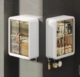 Multilayer Bathroom Storage Cabinet With Hooks, Kitchen Seasoning Storage Shelf, Multipurpose Cabinet with Doors and Shelves, Wall Mounted Cabinet, Home And Living Organizer