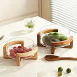 Multipurpose Glass Bowl with Bamboo Wooden Stand | 2100ml Modern Serving Bowl for Salad, Fruit & Snacks