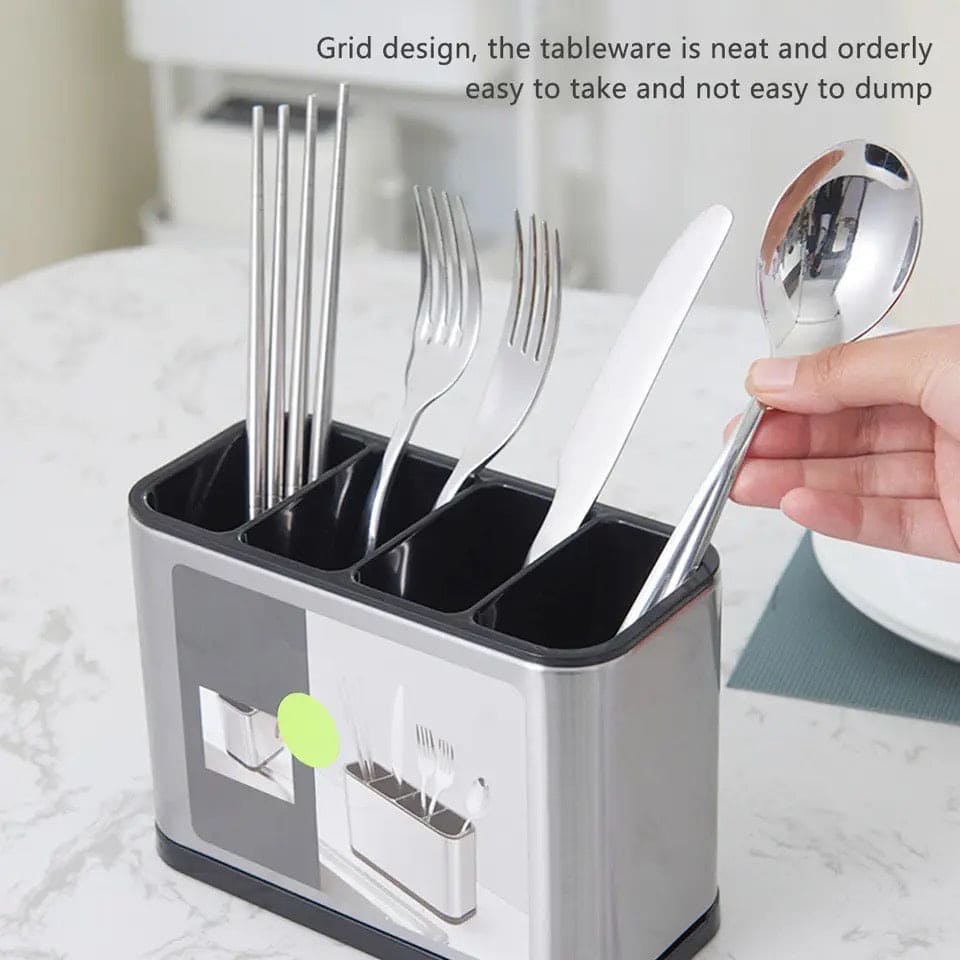 Kitchen Sink Cutlery Holder, Stainless Steel Flatware Organizer, Kitchen Utensils Cutlery Caddy Counter, Multifunctional Kitchen Sink Washing Sponge Storage Rack, Chopstick Cage with Water Outlet Tray