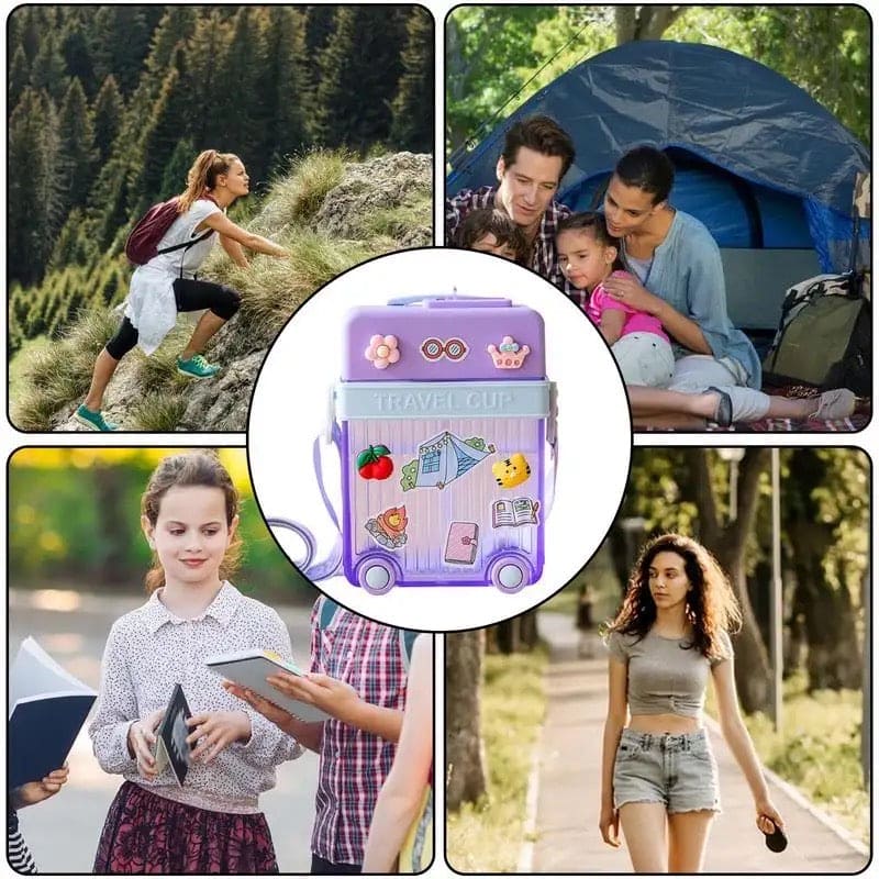 Briefcase Travel Cup, 450ml Plastic Water Cup with Straw Briefcase Shape Kids Water Bottle, Portable Drinking Cup for Girls Boys School, Easy to Carry Sports Bottles for Girls and Boys
