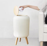 Wooden Pattern Trash Can, Creative Kitchen Dust Bin With Press Cover, Living Room Toilet Garbage Container, Foot Imitation Wood Rubbish Can, Bathroom Kitchen Garbage Bucket
