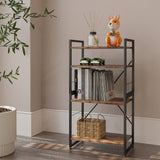 4-Tier Iron Frame Wooden Bookshelf Storage, Multi Layer Storage Rack, Multifunction Kitchen Storage Rack