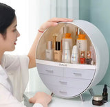 Oval Shape Cosmetic Organizer With Drawer, Makeup Sundries Storage Organizer, Cosmetic Display Case, Dust Proof Storage Rack