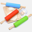 Silicone Dough Roller, Wooden Handle Dough Roller, Dumpling Skin Pressing Flour Stick Baking Tool, Kitchen Roti Belan, Non Stick Surface Baking Roller, Kitchen Cooking Accessories