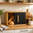 Bamboo Bread Container With Sliding Door, Countertop Wooden Bread Storage Box, Premium Wooden Bread Storage Container