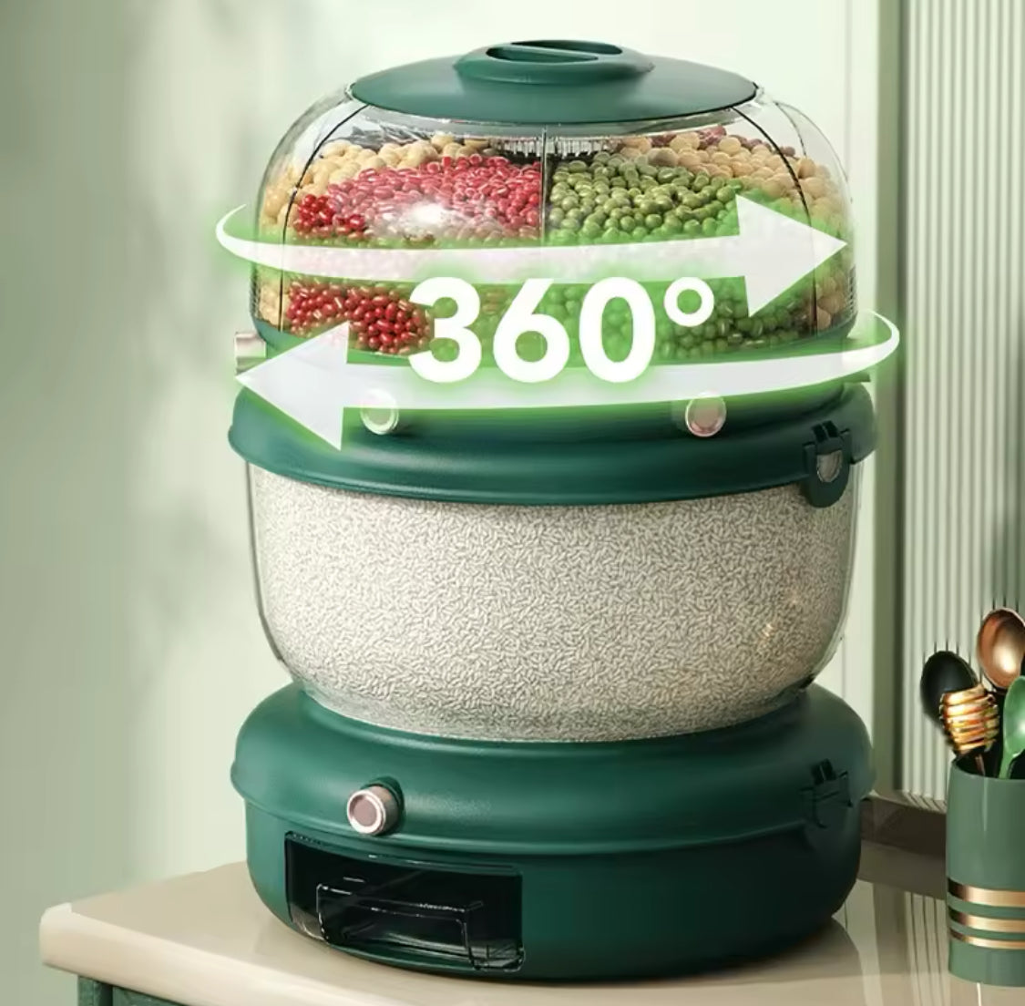 9KG Rotating Sealed Storage Box, Separated Sealed Rice Dispenser, Kitchen Accessories