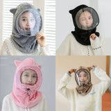 Catty Winter Warm Hat, Hooded Scarf Earflap Cap, Outdoor Climbing Hat, Soft Plush Windproof Winter Mountain Hats For Women Men, Winter Plush Balaclava Hat with Detachable Face Shield, Anti Fog Face Shield Hat