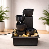 4 Tier Tabletop Decorative Fountain With LED, Electric Water Fountain with Faceted Bowl