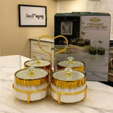 Ceramic Canister Set With Golden Stand, Luxury Style Serving Bowls, Ceramic Serving Bowls