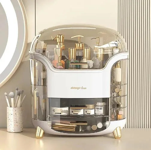 Luxury Rotating Vanity Organizer, Makeup Organizer Storage Box With Drawers, Large Capacity Cosmetic Organizer