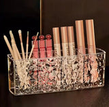 4 Grid Makeup Brush Pen Holder, Multi Compartment Rippled Divided Storage Box, Acrylic Makeup Brush and Cosmetic Holder, Makeup Brush Organizer