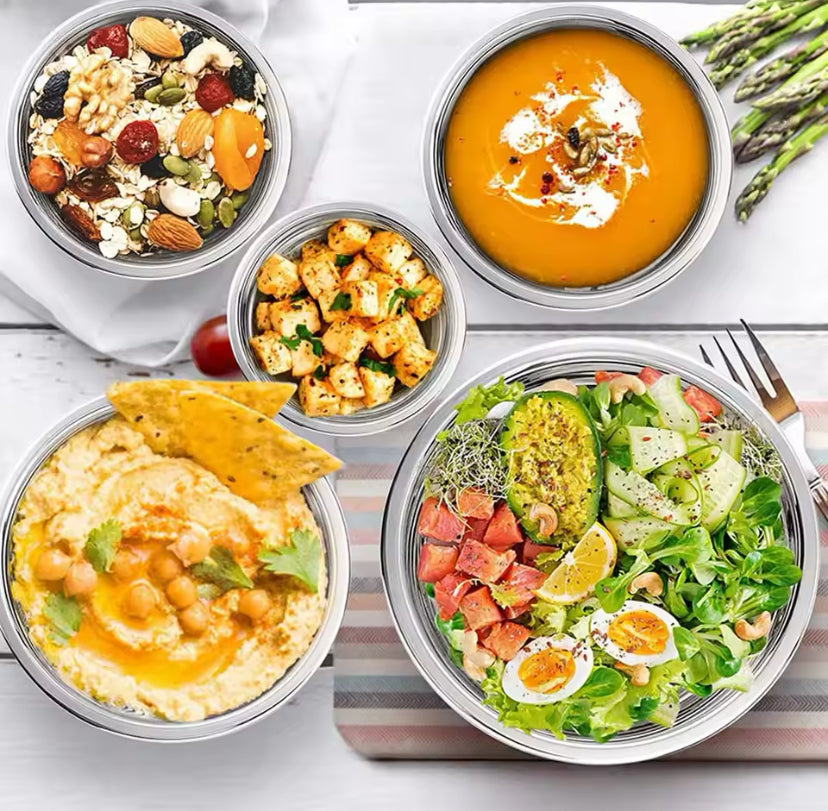 Set Of 5 Stainless Steel Mixing Bowl With Lid, Silicone Mixing Bowl Set, Salad Cooking Mixing Bowl, Stainless Steel Pots, Multifunctional Sealed Fresh Bowl Household, Kitchen Cooking Bowl
