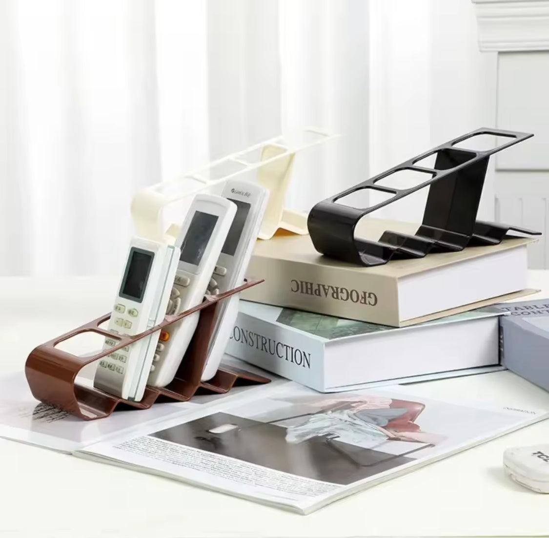 4 Slots Remote Control Storage Holder, AC Remote Control Station Rack, Desktop Stand Home Storage