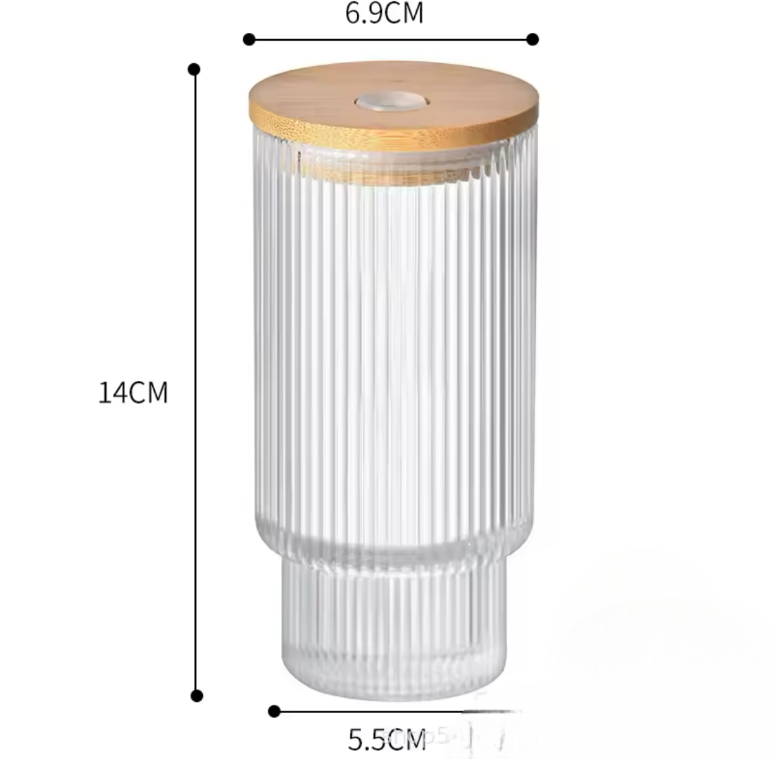 Transparent Strip Glass Cup With Bamboo Lid, Stackable Coffee Glass Cup, Reusable Smoothie Drinking Glass With Straw