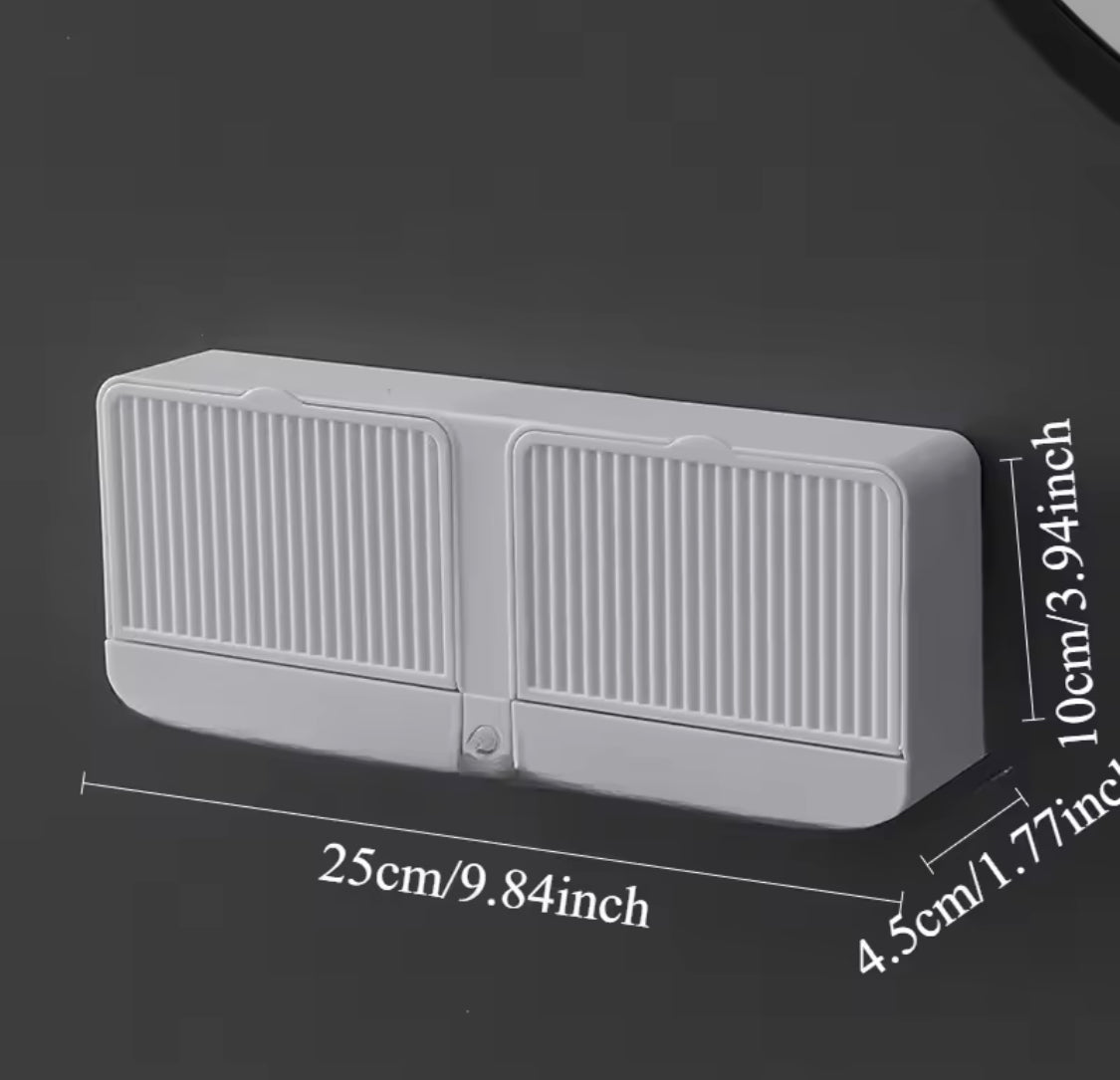 Wall Mounted Double Grid Soap  Holder With Drain Tray, Multifunctional Punch Free Vertical Soap Box, Self Adhesive Waterproof Soap Organizer