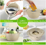 4 In 1 Colander With Lid Set, Rotatable Strainer With Bowl, Multipurpose Mixing And Strainer Set, Multipurpose Grater Colander Basket
