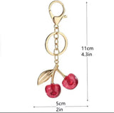 Acrylic Cherry Blossom Keychain, Elegant Gold Cherry Keychain, Fashion Cherry Bag Accessory, Glitter Cherry Charm Keychain For Handbags