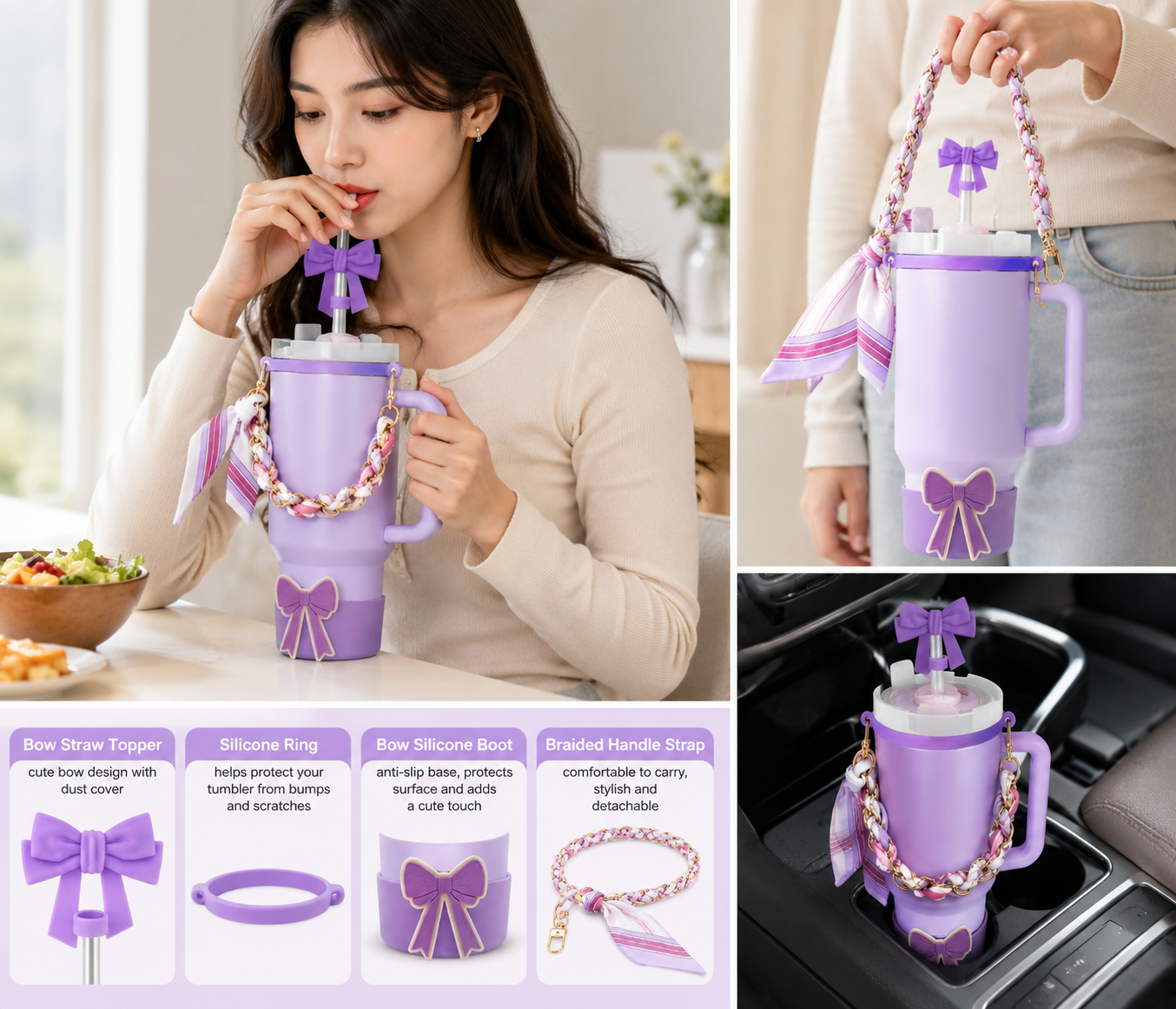Cute Bow Tumbler Decoration Kit, 40oz Tumblers Accessory Kit, Aesthetic Bow Tumbler Accessory Bundle