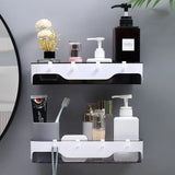 Large Capacity Wall Shelf, Wall Mounted Shower Storage Rack, Storage Wall Shelf With Hook, Self Adhesive Shower Caddy, Plastic Bathroom Shelf Wall Storage Rack,  Wall Mounted Floating Shelf, Multipurpose Countertop Basket, Bathroom Kitchen Storage Rack