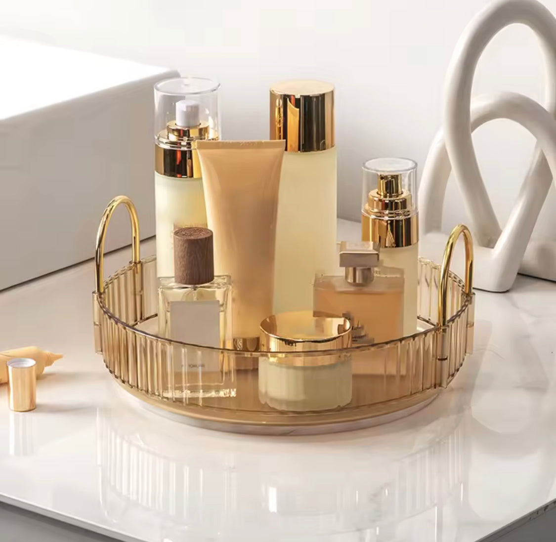 360° Rotating Cosmetic Display Case, Multifunctional Crystal Rotating Tray, Detachable Skincare Holder Rack