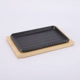 Wooden Base Sizzling Steak Platter, Wooden Base BBQ Grill Tray, BBQ Grill Plate with Heat Resistant Wooden Serving Base, Multi Purpose Grill Plate with Wooden Stand