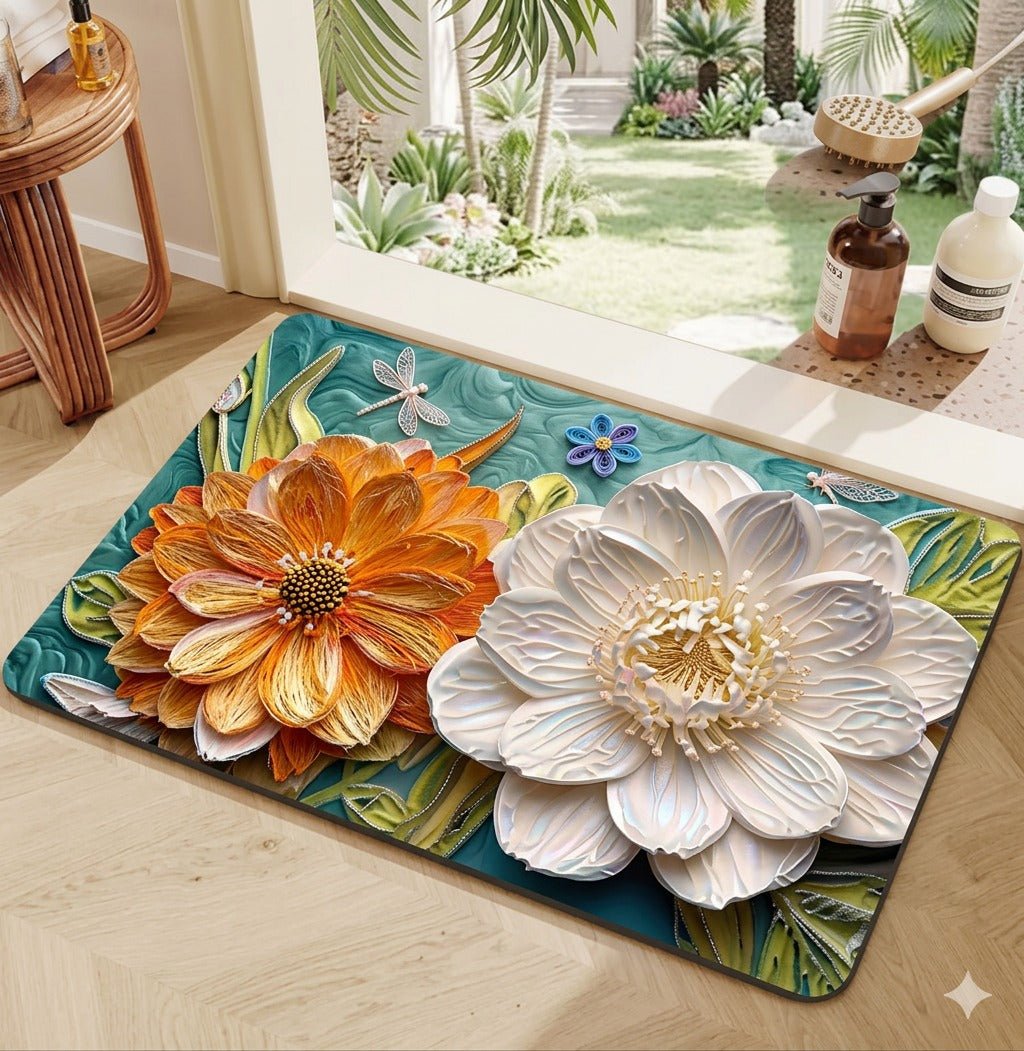 2PC Anti‑Slip Flower Design Bathroom Mat – Fast‑Drying, Water‑Absorbent Floor Mat