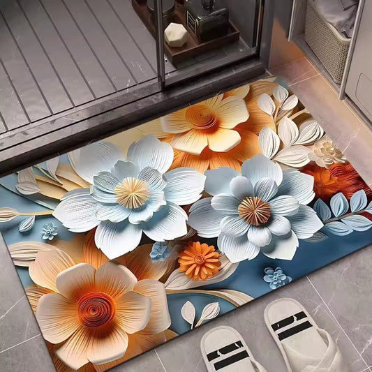 2PC Anti‑Slip Flower Design Bathroom Mat – Fast‑Drying, Water‑Absorbent Floor Mat