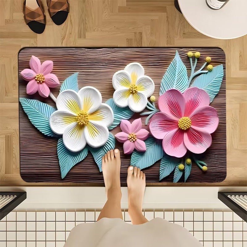 2PC Anti‑Slip Flower Design Bathroom Mat – Fast‑Drying, Water‑Absorbent Floor Mat